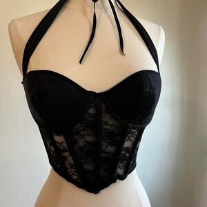 Killstar black petal bra lace corset top goth pinup size small
